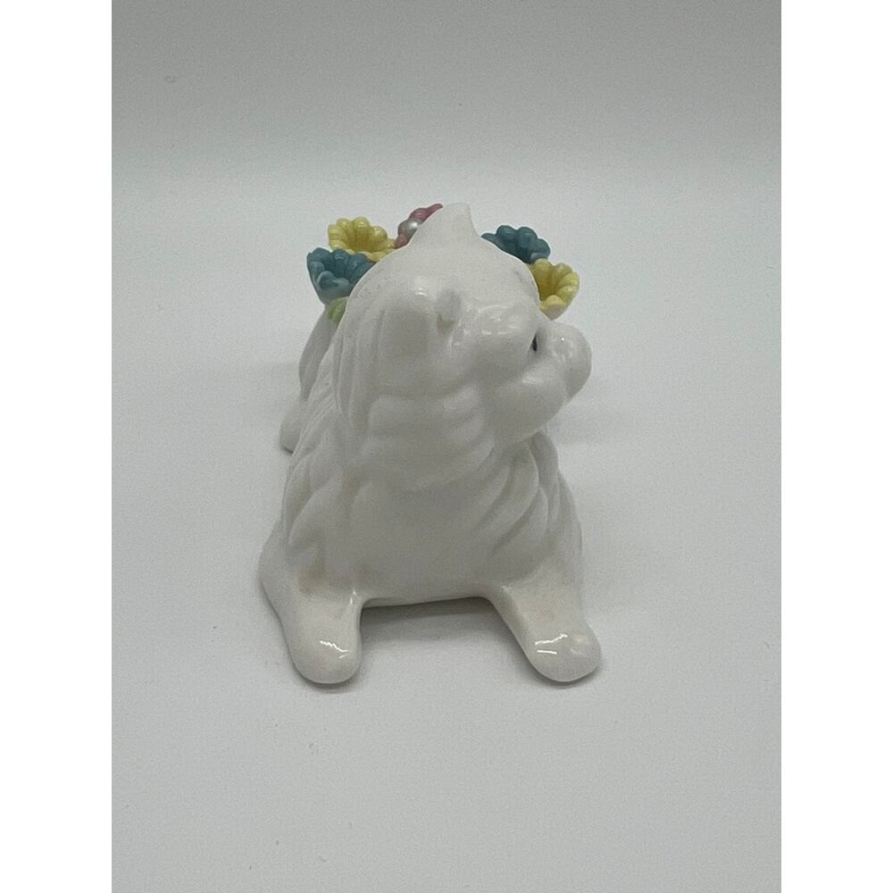 Vintage White Cat Porcelain Pin Cushion Multicolor Pastel Flowers Made in Taiwan - Picture 4 of 8